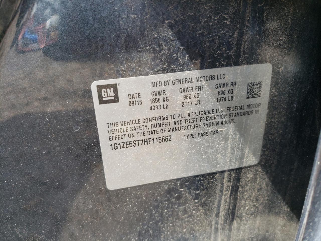 2017 Chevrolet Malibu Lt VIN: 1G1ZE5ST7HF115662 Lot: 84523635