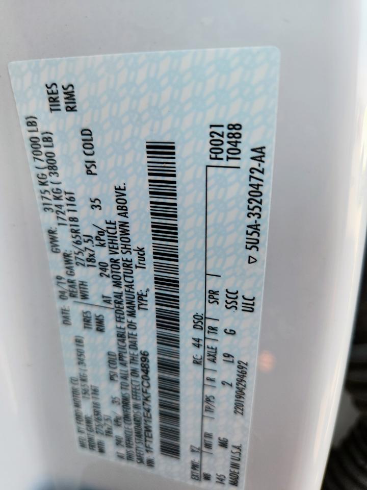 2019 Ford F150 Supercrew VIN: 1FTEW1E47KFC04896 Lot: 84962675