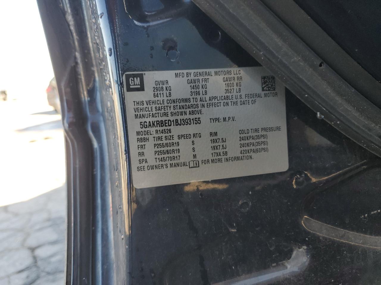 2011 Buick Enclave Cxl VIN: 5GAKRBED1BJ393155 Lot: 86230615