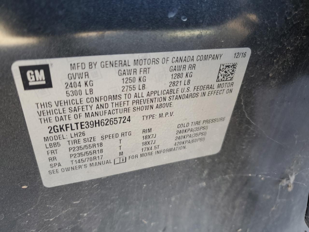 2017 GMC Terrain Sle VIN: 2GKFLTE39H6265724 Lot: 82584735