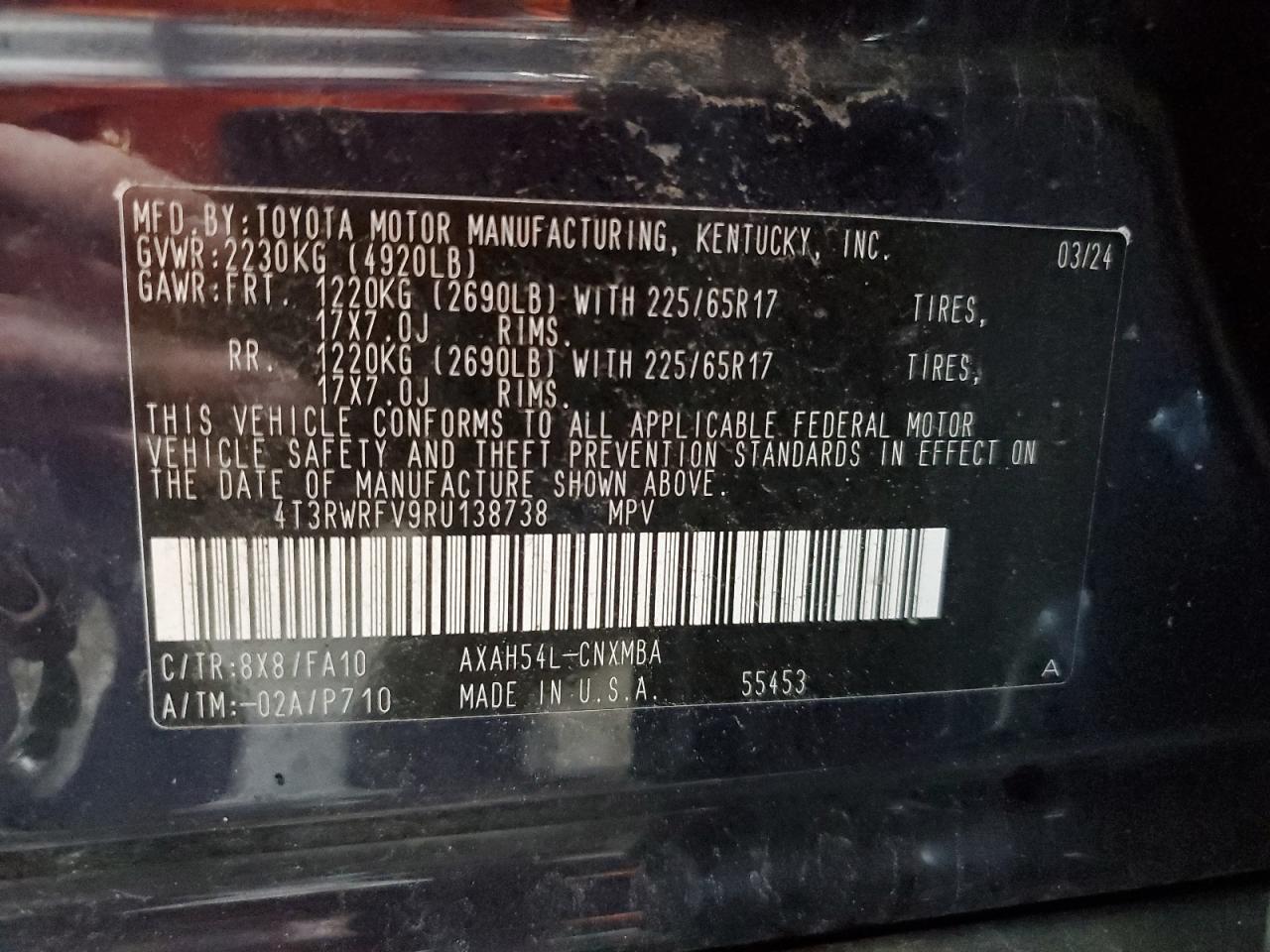 2024 Toyota Rav4 Xle VIN: 4T3RWRFV9RU138738 Lot: 83935295