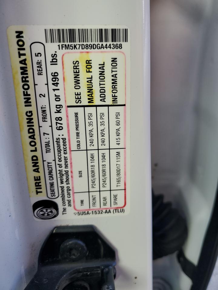 2013 Ford Explorer Xlt VIN: 1FM5K7D89DGA44368 Lot: 85100495