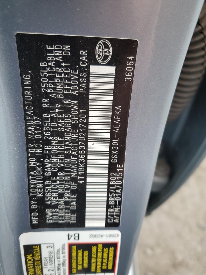 2007 Toyota Avalon Xl VIN: 4T1BK36B37U217201 Lot: 85697375