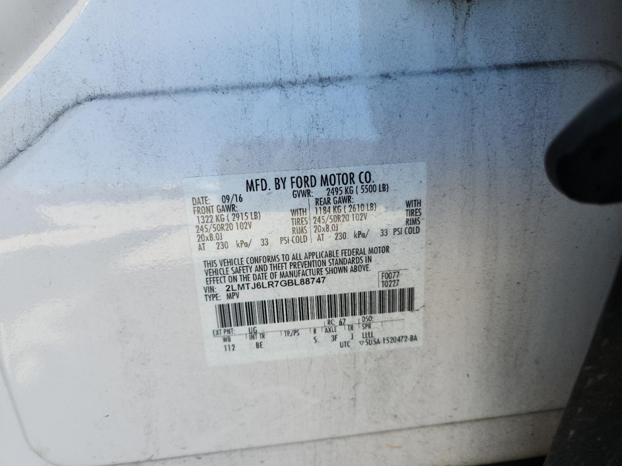 2016 Lincoln Mkx Reserve VIN: 2LMTJ6LR7GBL88747 Lot: 85945905