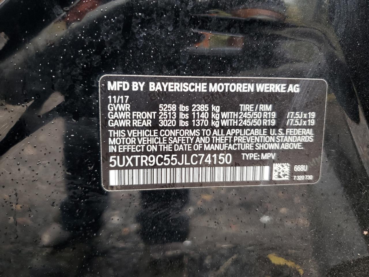 2018 BMW X3 xDrive30I VIN: 5UXTR9C55JLC74150 Lot: 86615175