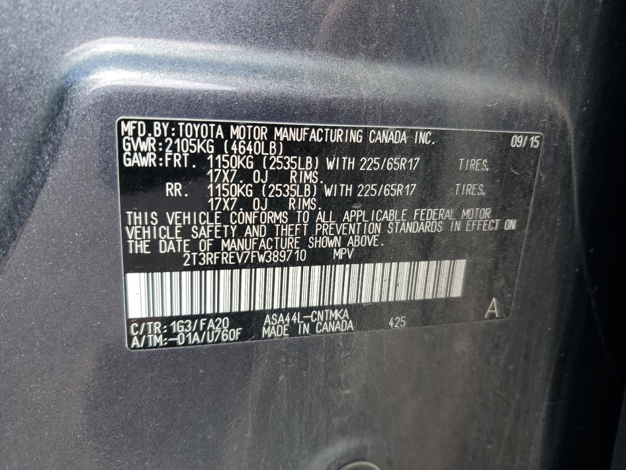 2015 Toyota Rav4 Xle VIN: 2T3RFREV7FW389710 Lot: 85823325