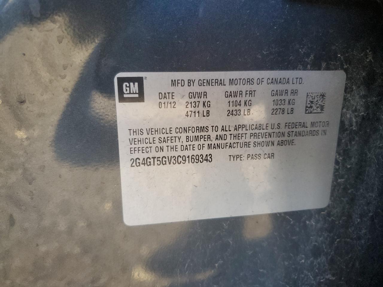 2012 Buick Regal Premium VIN: 2G4GT5GV3C9169343 Lot: 82578295