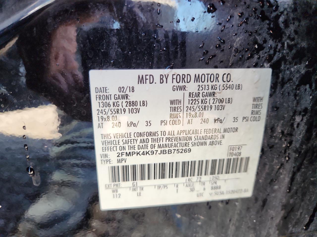 2018 Ford Edge Titanium VIN: 2FMPK4K97JBB75269 Lot: 89907235