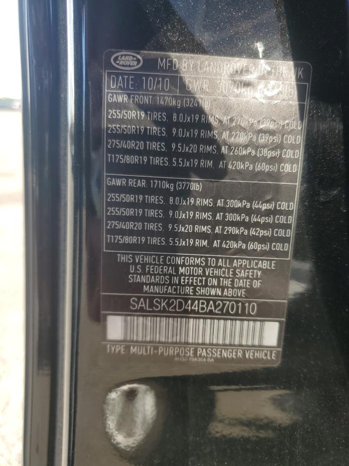 2011 Land Rover Range Rover Sport Lux VIN: SALSK2D44BA270110 Lot: 82499735