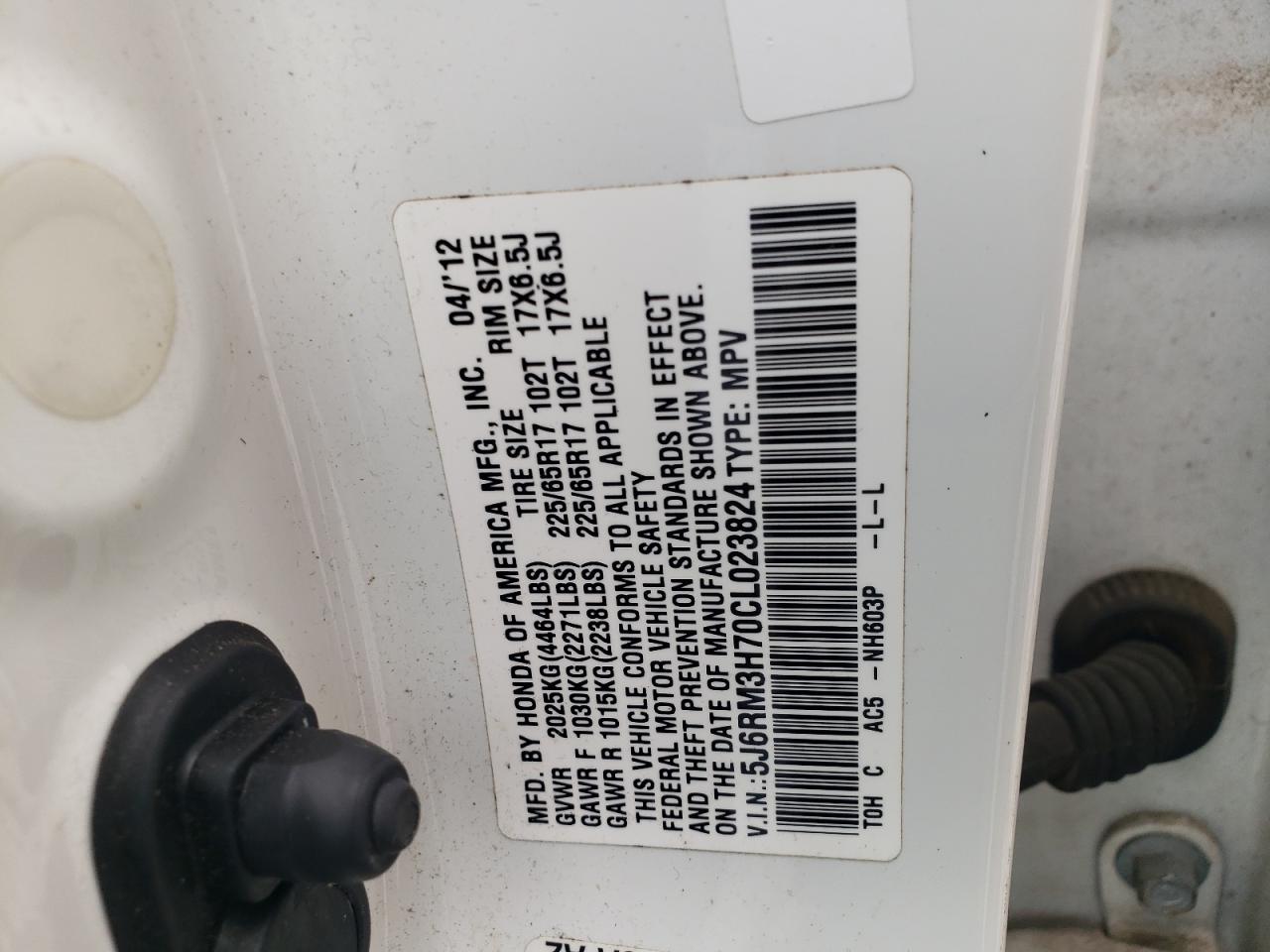 2012 Honda Cr-V Exl VIN: 5J6RM3H70CL023824 Lot: 84407505