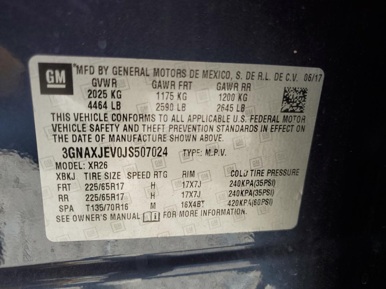 2018 Chevrolet Equinox Lt VIN: 3GNAXJEV0JS507024 Lot: 85276845