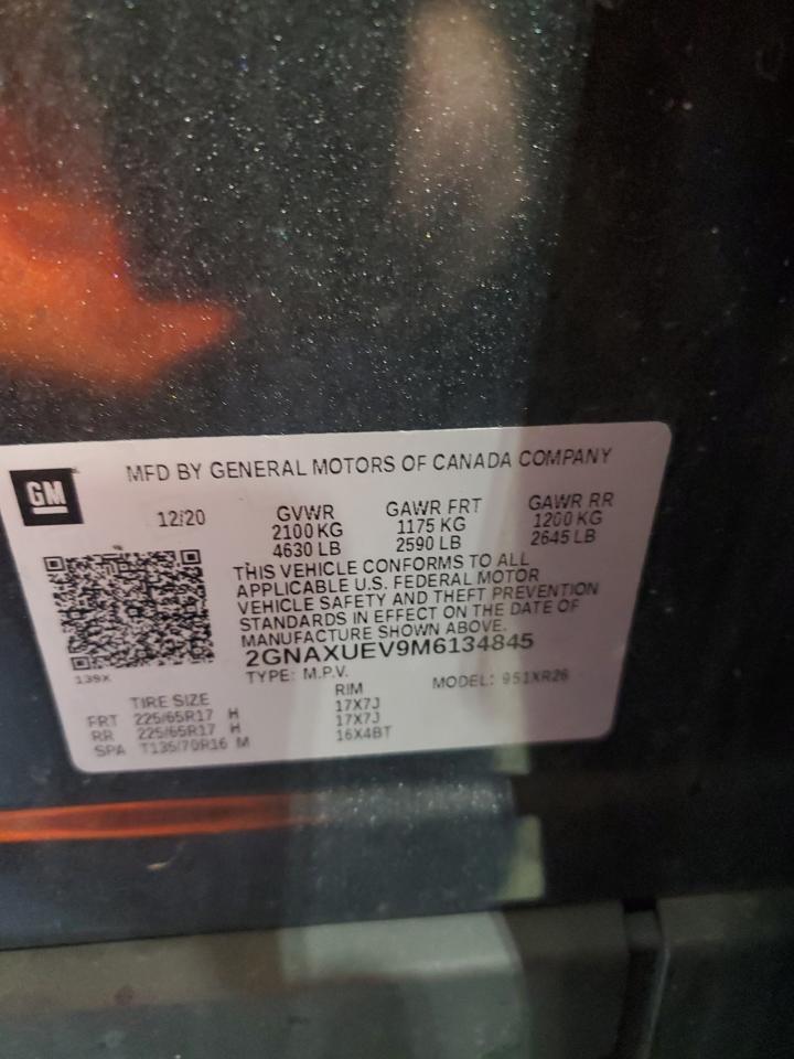 2021 Chevrolet Equinox Lt VIN: 2GNAXUEV9M6134845 Lot: 85859925