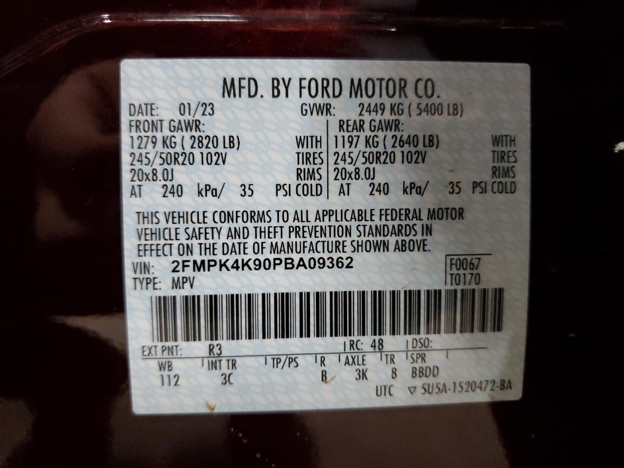 2023 Ford Edge Titanium VIN: 2FMPK4K90PBA09362 Lot: 82439665