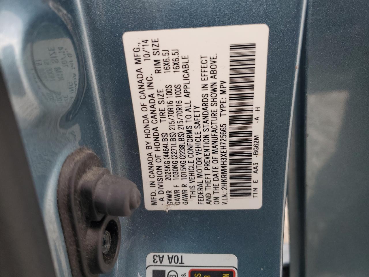 2014 Honda Cr-V Lx VIN: 2HKRM4H3XEH725665 Lot: 86326945