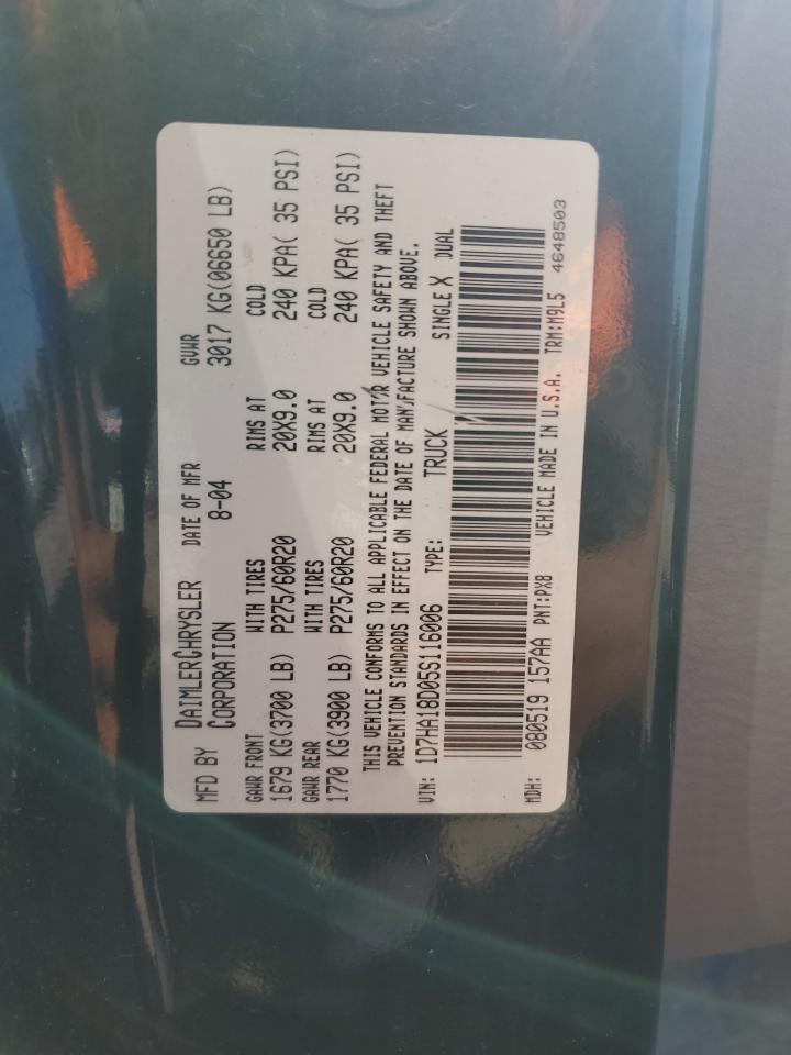 2005 Dodge Ram 1500 St VIN: 1D7HA18D05S116006 Lot: 90310095