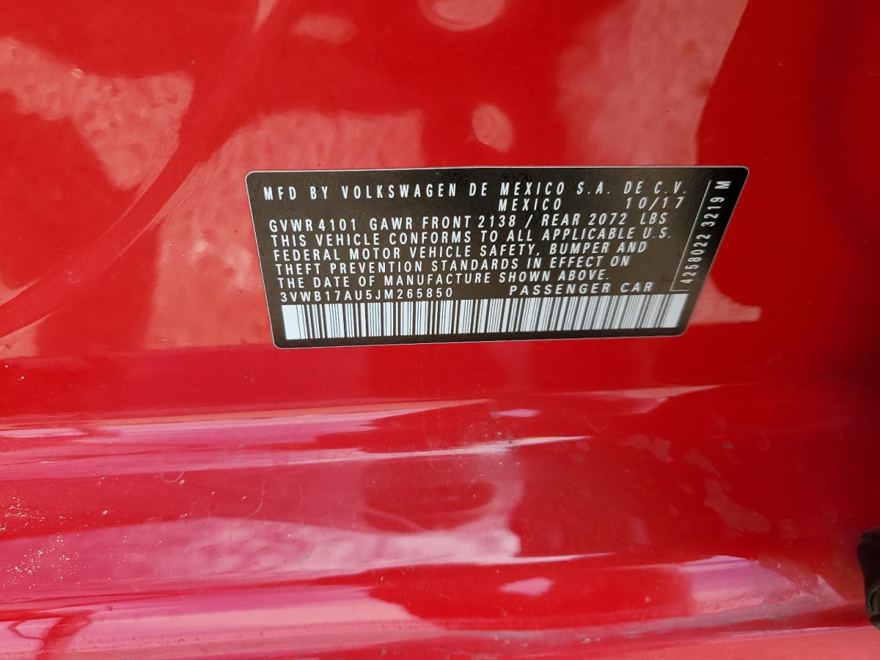 2018 Volkswagen Golf S VIN: 3VWB17AU5JM265850 Lot: 86069945