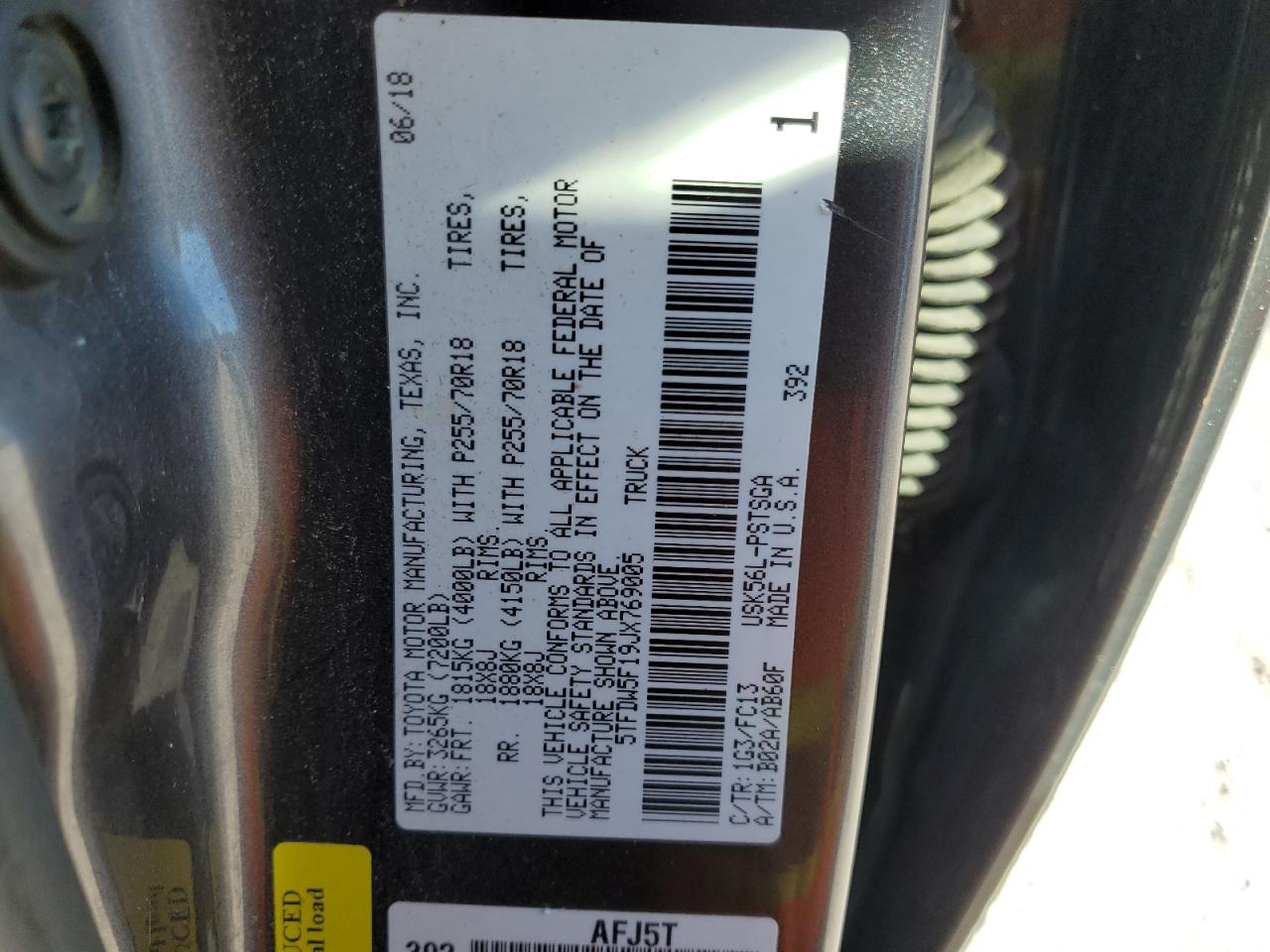 2018 Toyota Tundra Crewmax Sr5 VIN: 5TFDW5F19JX769005 Lot: 86611125