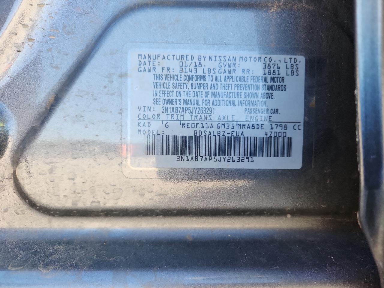 2018 Nissan Sentra S VIN: 3N1AB7AP5JY263291 Lot: 89541715