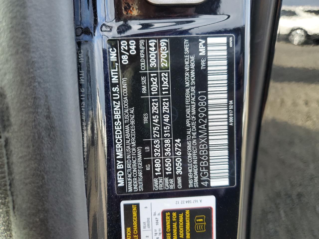 2021 Mercedes-Benz Gle Amg 53 4Matic VIN: 4JGFB6BBXMA290801 Lot: 87077665