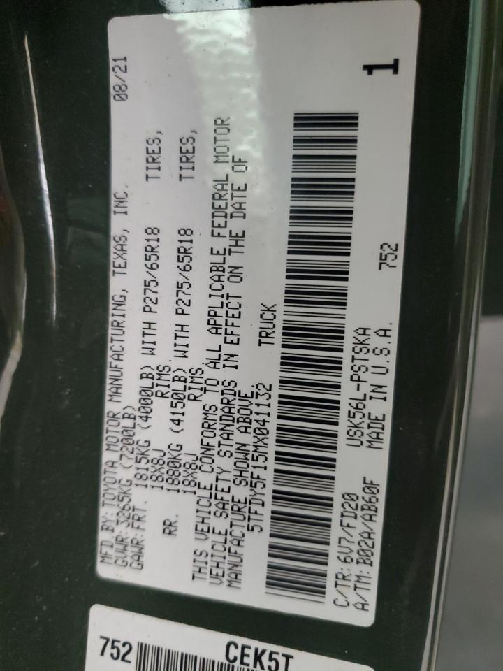 2021 Toyota Tundra Crewmax Sr5 VIN: 5TFDY5F15MX041132 Lot: 81865945