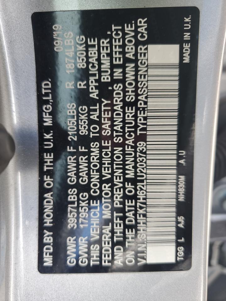 2020 Honda Civic Ex VIN: SHHFK7H62LU203739 Lot: 86696855