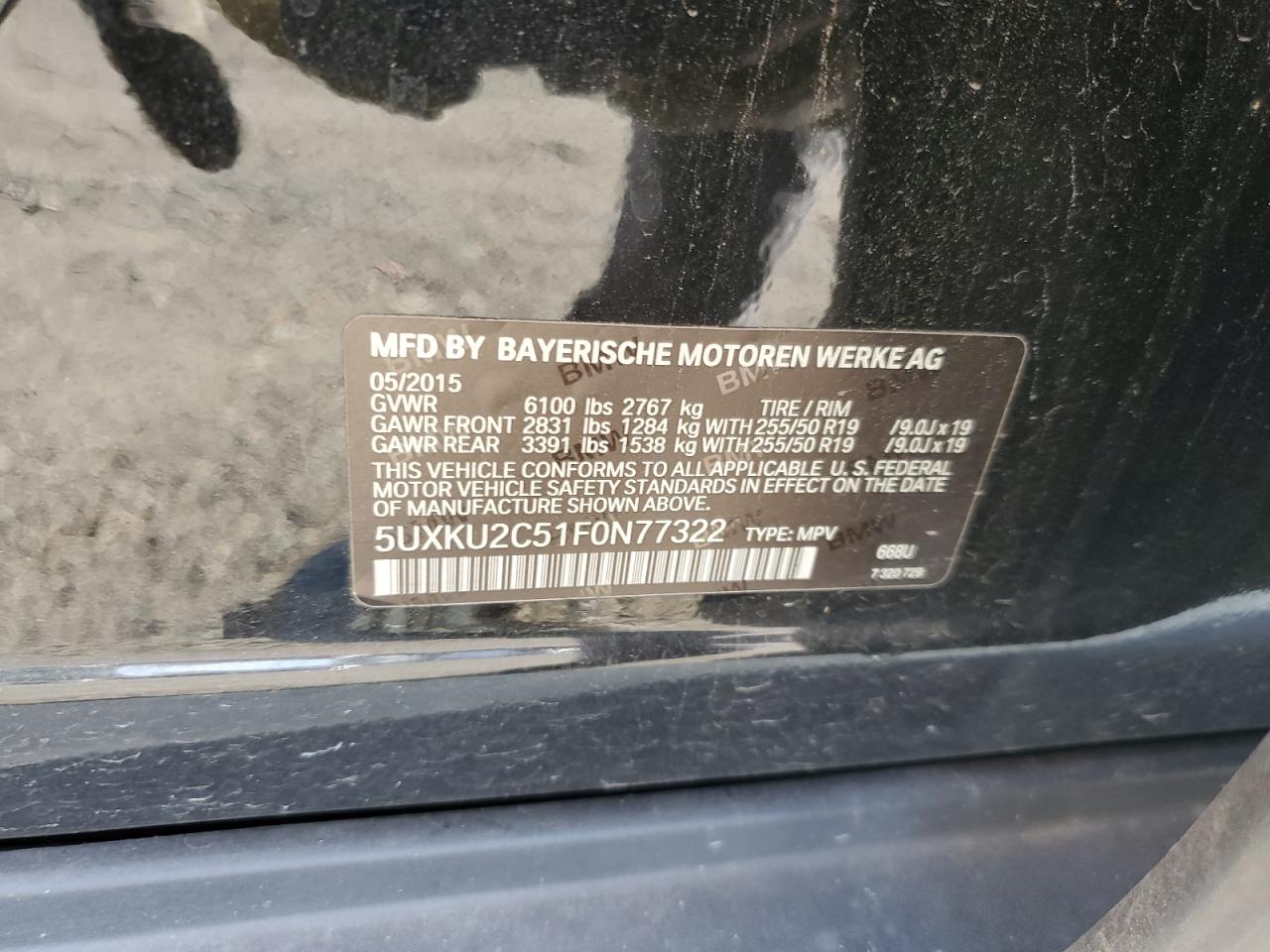 2015 BMW X6 xDrive35I VIN: 5UXKU2C51F0N77322 Lot: 90832955