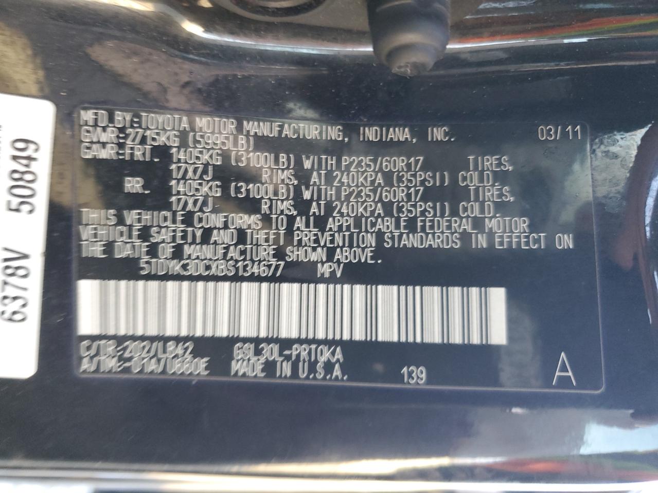 2011 Toyota Sienna Xle VIN: 5TDYK3DCXBS134677 Lot: 84698595