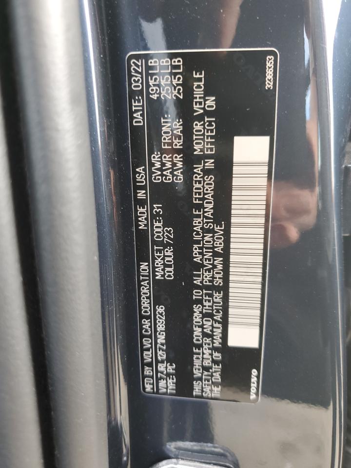2022 Volvo S60 B5 Momentum VIN: 7JRL12FZ1NG189236 Lot: 85813325