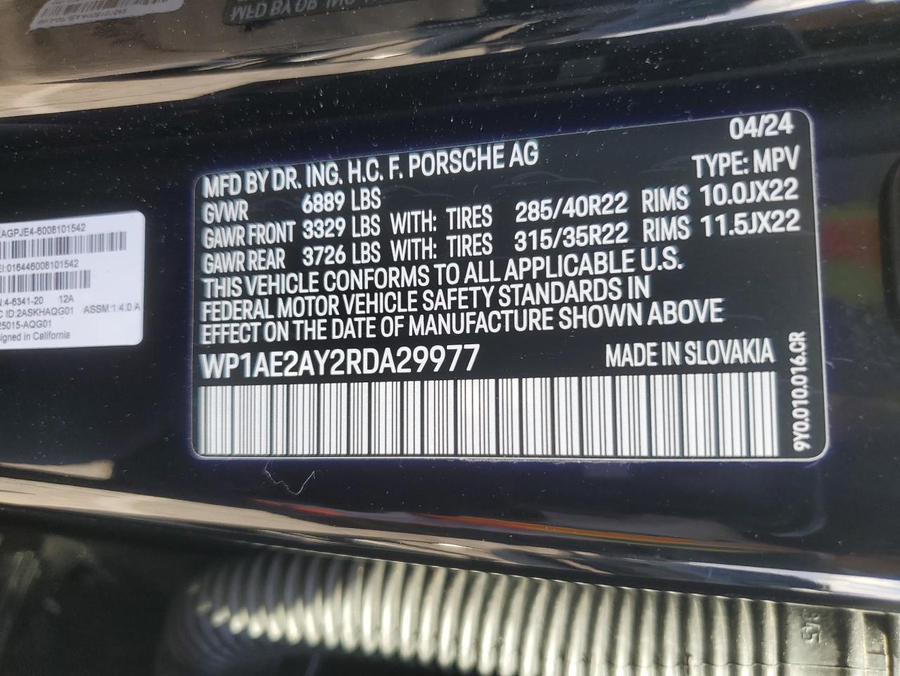 2024 Porsche Cayenne E-Hybrid VIN: WP1AE2AY2RDA29977 Lot: 86808735