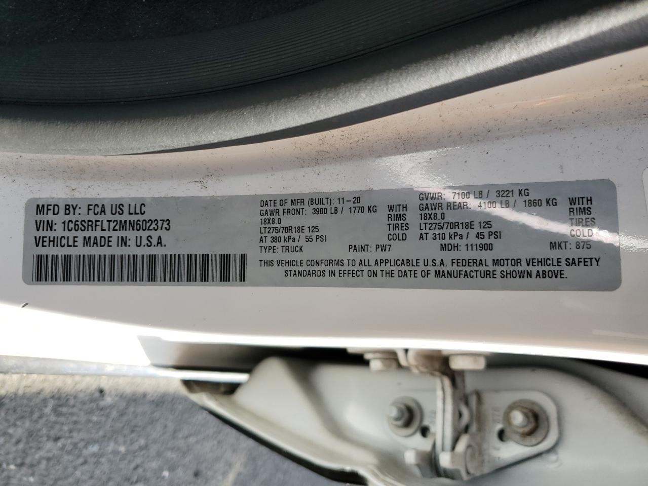 2021 Ram 1500 Rebel VIN: 1C6SRFLT2MN602373 Lot: 84780545