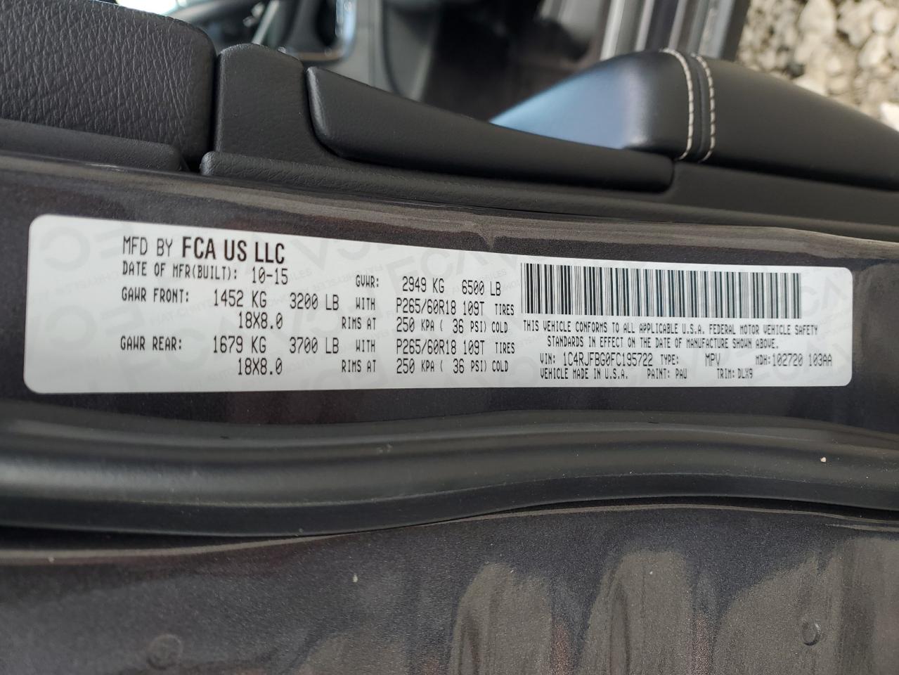 2015 Jeep Grand Cherokee Limited VIN: 1C4RJFBG0FC195722 Lot: 90237295