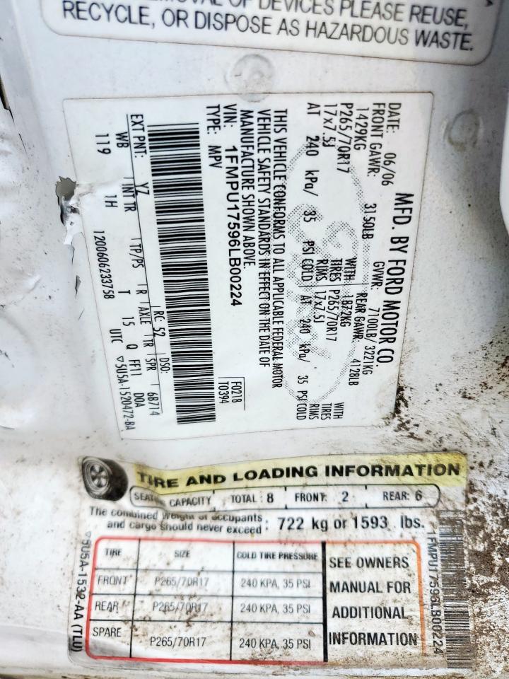 2006 Ford Expedition Eddie Bauer VIN: 1FMPU17596LB00224 Lot: 82009525