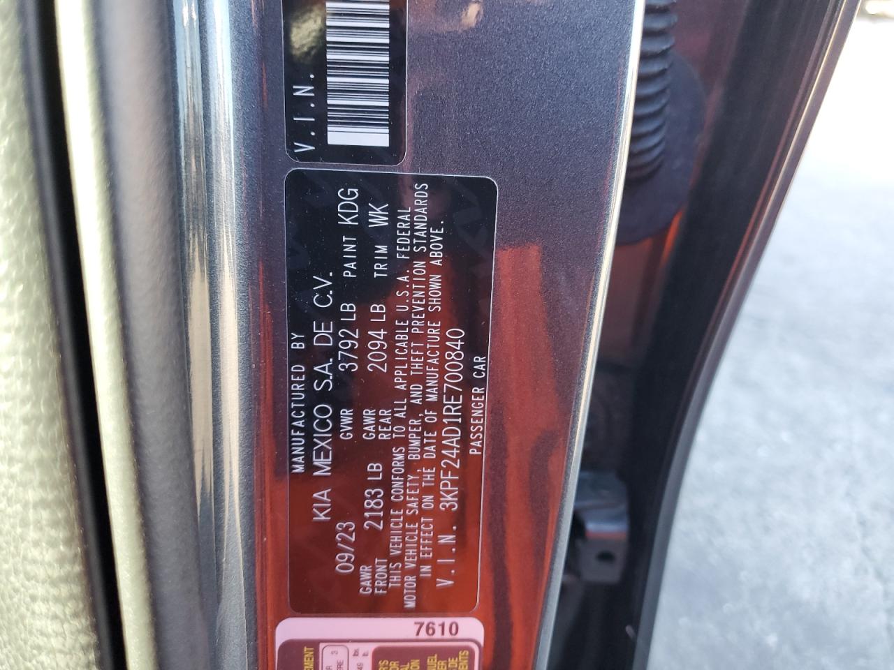 2024 Kia Forte Lx VIN: 3KPF24AD1RE700840 Lot: 85419175