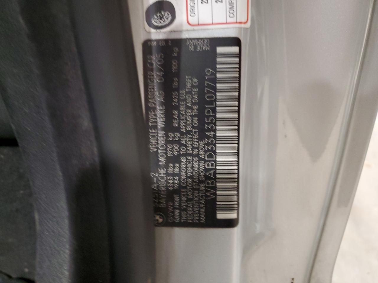 2005 BMW 325 Ci VIN: WBABD33435PL07719 Lot: 86108045