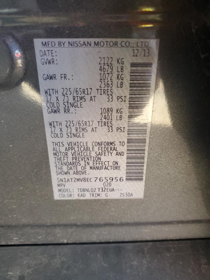 2014 Nissan Rogue S VIN: 5N1AT2MV8EC765956 Lot: 85649425