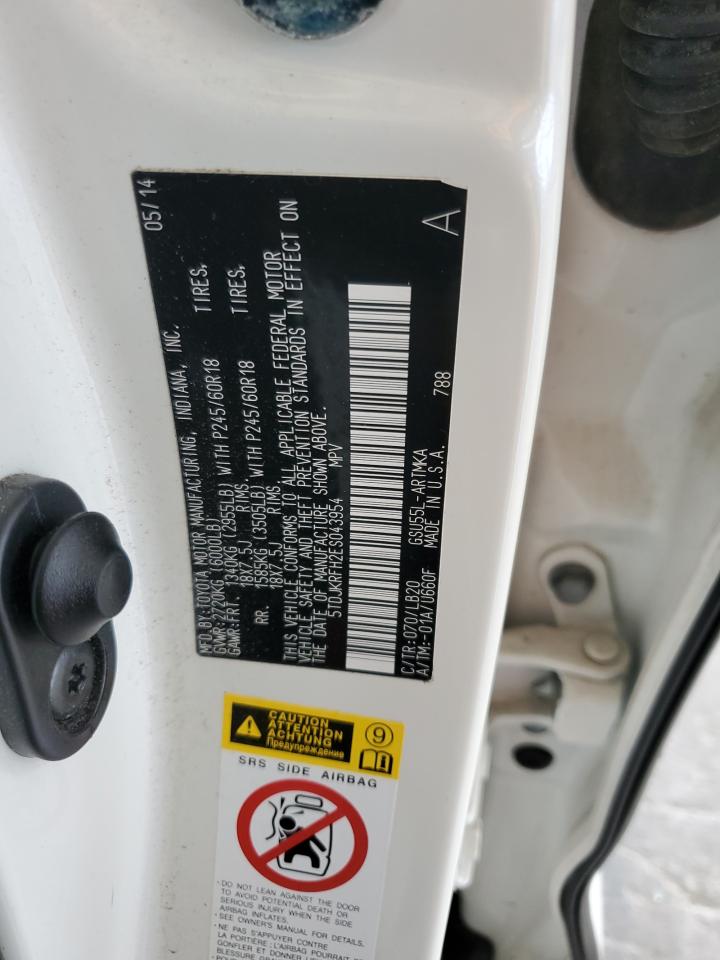 2014 Toyota Highlander Xle VIN: 5TDJKRFH2ES043954 Lot: 82237065