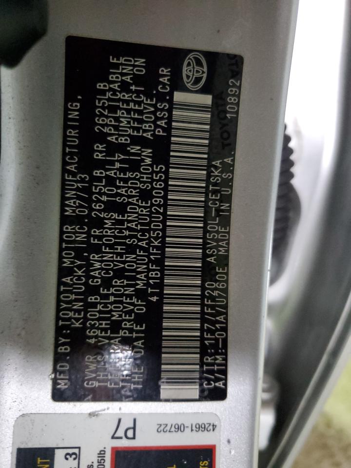2013 Toyota Camry L VIN: 4T1BF1FK5DU290655 Lot: 85924075