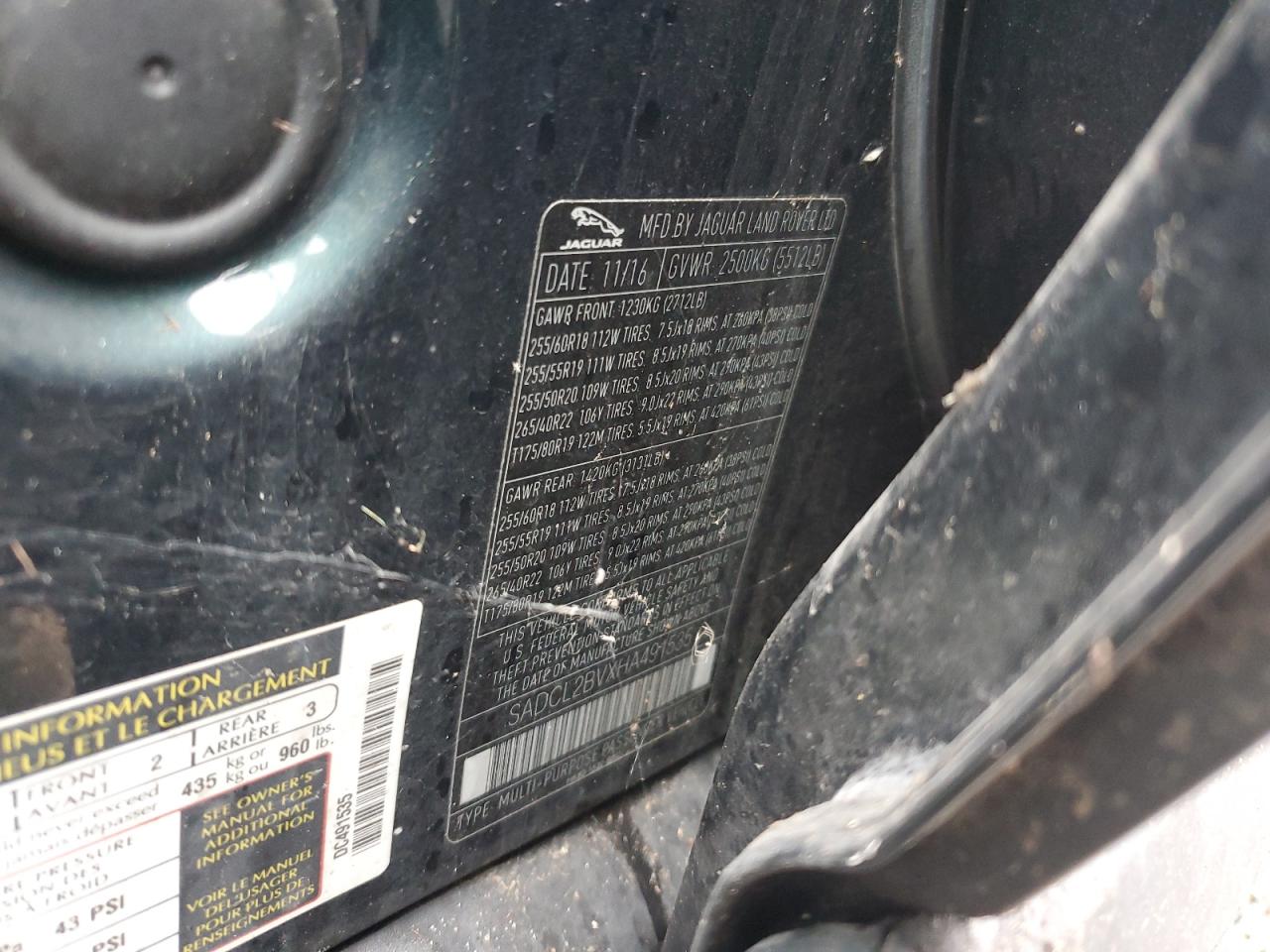 2017 Jaguar F-Pace R - Sport VIN: SADCL2BVXHA491535 Lot: 86262715