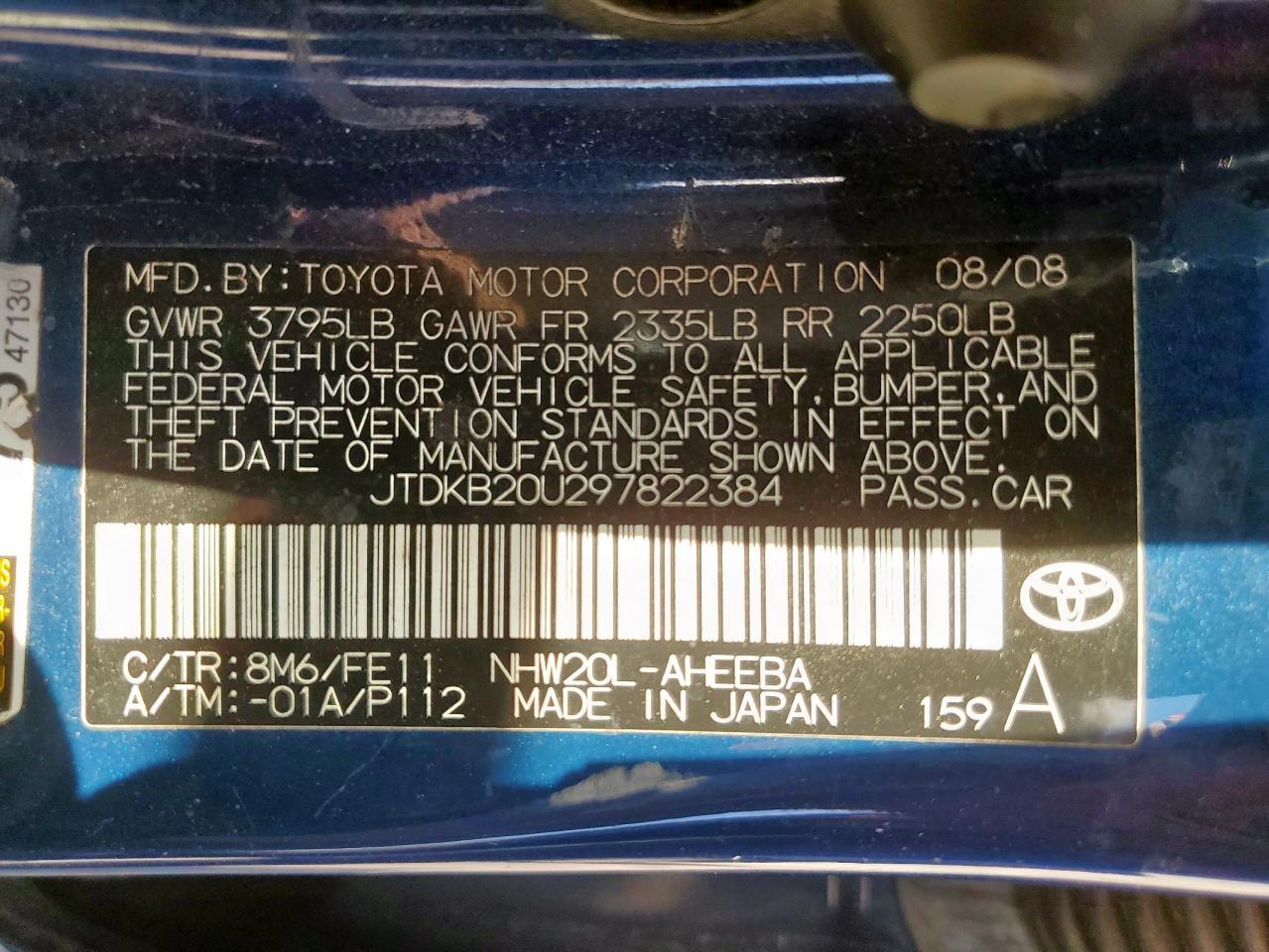 2009 Toyota Prius VIN: JTDKB20U297822384 Lot: 85779455