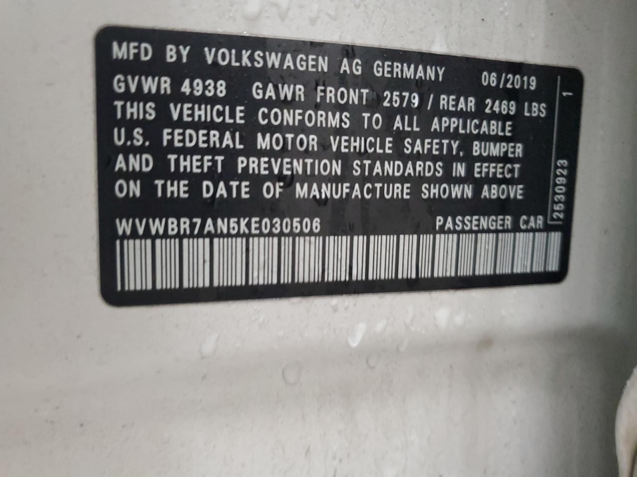 2019 Volkswagen Arteon Se VIN: WVWBR7AN5KE030506 Lot: 90908395