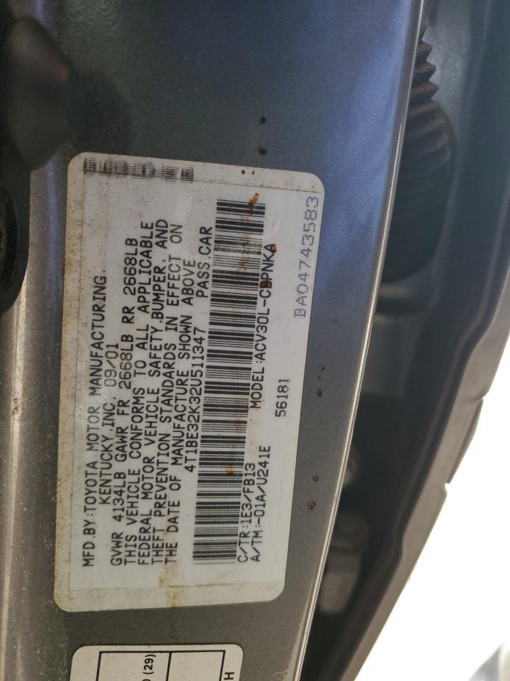 2002 Toyota Camry Le VIN: 4T1BE32K32U511347 Lot: 82315605