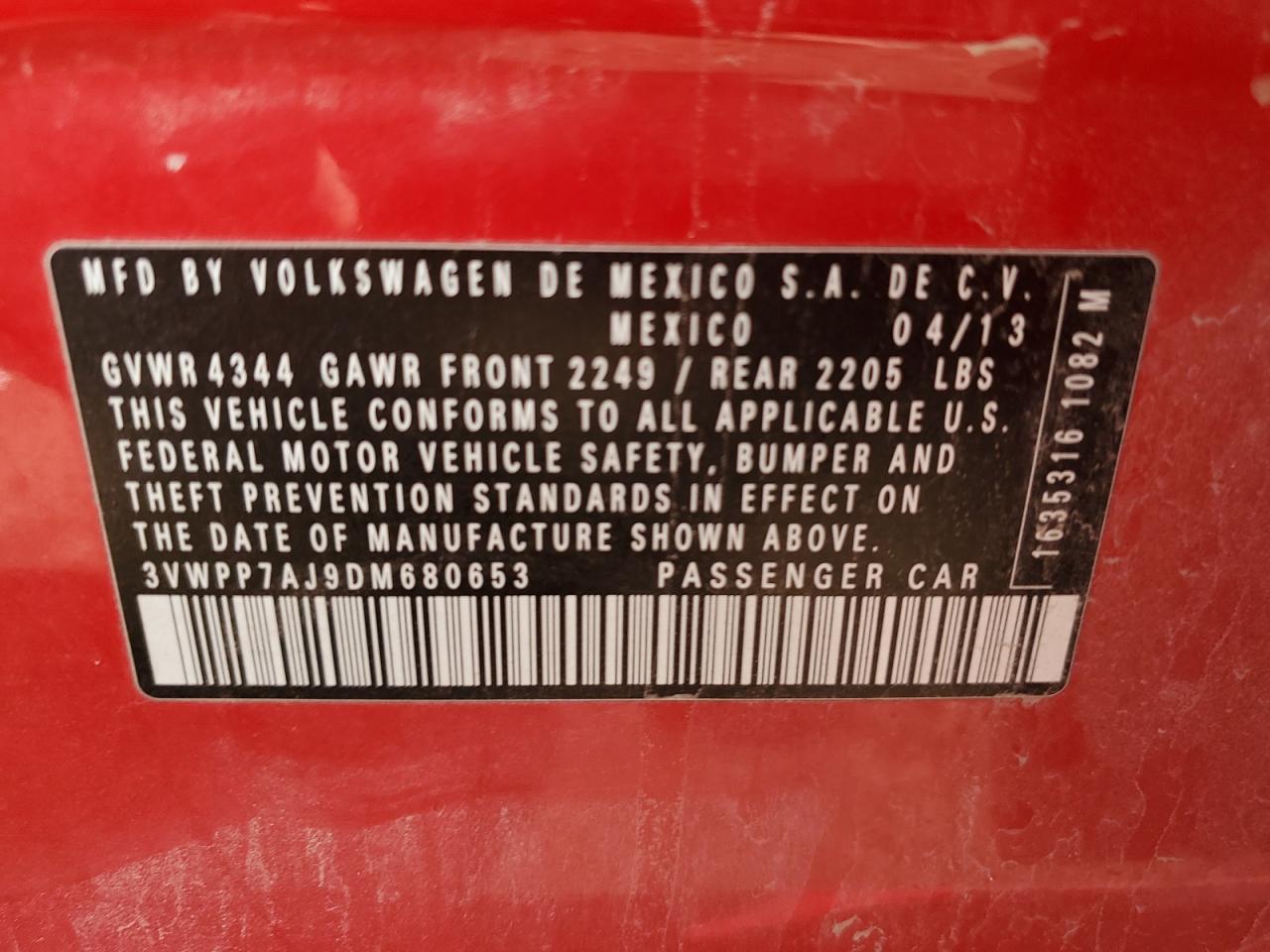 2013 Volkswagen Jetta S VIN: 3VWPP7AJ9DM680653 Lot: 82339245
