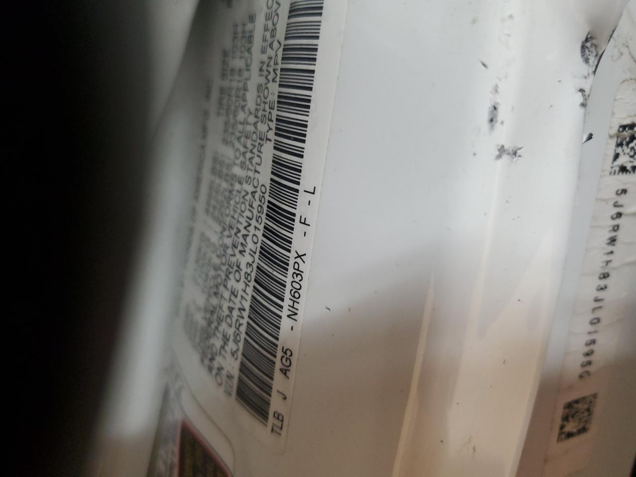 2018 Honda Cr-V Exl VIN: 5J6RW1H83JL015950 Lot: 85487795