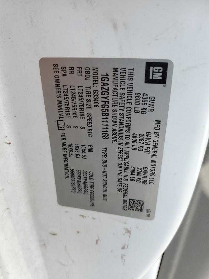 2011 Chevrolet Express G3500 Lt VIN: 1GAZGYFG5B1111168 Lot: 84380795