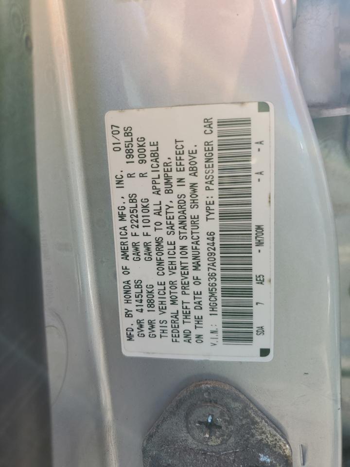 2007 Honda Accord Se VIN: 1HGCM56367A092446 Lot: 82421055