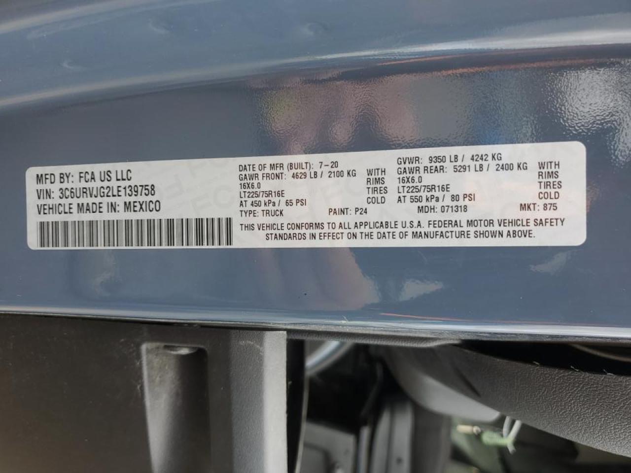 2020 Ram Promaster 3500 Delivery Van VIN: 3C6URVJG2LE139758 Lot: 86990675