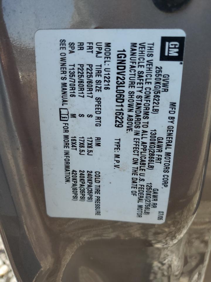 2006 Chevrolet Uplander Ls VIN: 1GNDV23L06D116229 Lot: 86327795