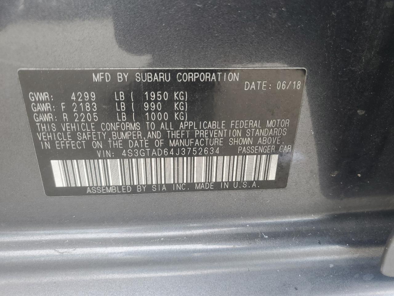 2018 Subaru Impreza Premium Plus VIN: 4S3GTAD64J3752634 Lot: 85476235