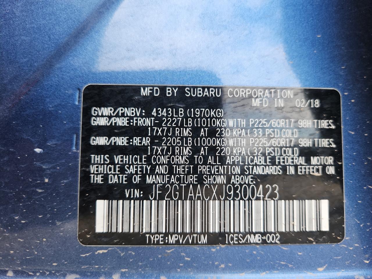 2018 Subaru Crosstrek VIN: JF2GTAACXJ9300423 Lot: 85937995