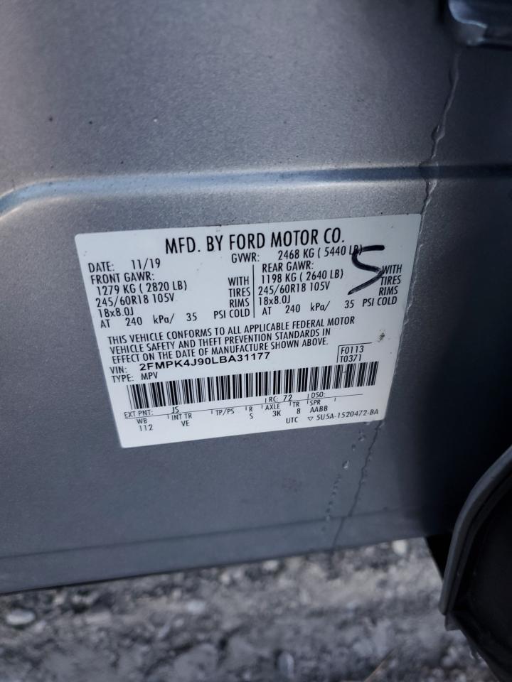 2020 Ford Edge Sel VIN: 2FMPK4J90LBA31177 Lot: 87429275